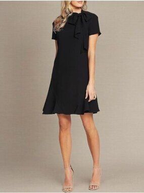 CECE Chic Neck Bow Tie Short Sleeve Flounce LBD Dress 2 US Nordstrom New